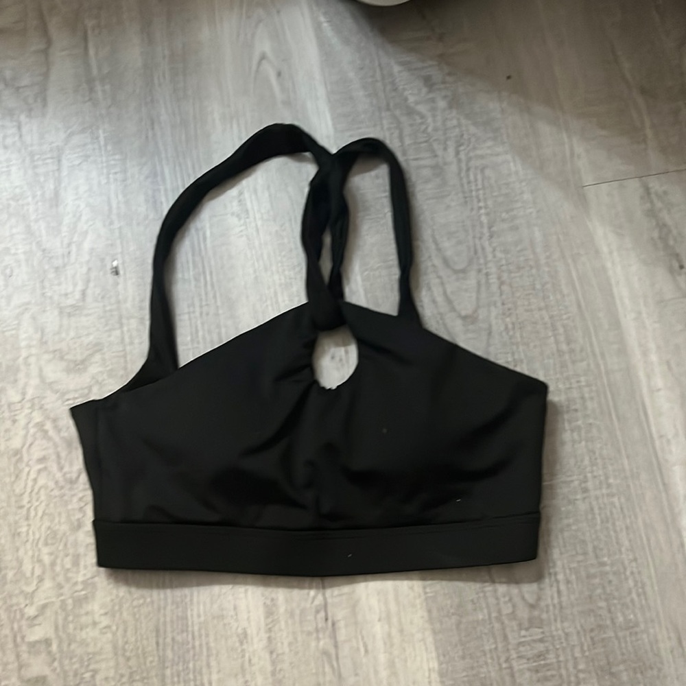 Black halter cross sports bra